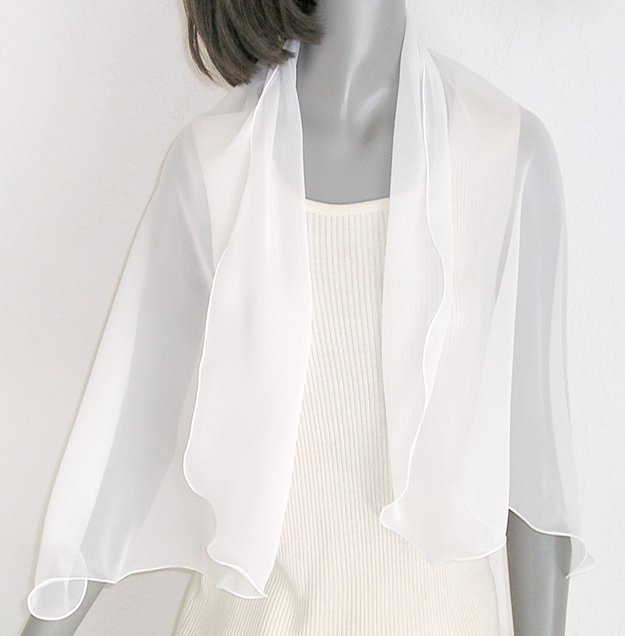 Off White Shawl Shoulder Wrap Pure Silk Chiffon PETITE 18