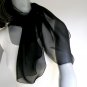 Small Chiffon Black Scarf Scarflette Neck Kerchief, Pure Mulberry Silk, Ready to Ship