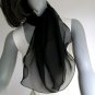 Small Chiffon Black Scarf Scarflette Neck Kerchief, Pure Mulberry Silk, Ready to Ship