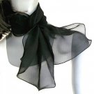 Small Chiffon Black Scarf Scarflette Neck Kerchief, Pure Mulberry Silk, Ready to Ship