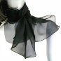Small Chiffon Black Scarf Scarflette Neck Kerchief, Pure Mulberry Silk, Ready to Ship