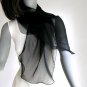 Small Chiffon Black Scarf Scarflette Neck Kerchief, Pure Mulberry Silk, Ready to Ship