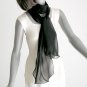 Black Long Scarf, Sheer Silk Sash, 100% Silk Natural Chiffon, Oblong Wavy Scarf, Artinsilk.