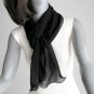 Black Long Scarf, Sheer Silk Sash, 100% Silk Natural Chiffon, Oblong Wavy Scarf, Artinsilk.