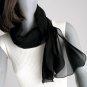Black Long Scarf, Sheer Silk Sash, 100% Silk Natural Chiffon, Oblong Wavy Scarf, Artinsilk.