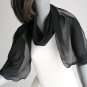 Black Long Scarf, Sheer Silk Sash, 100% Silk Natural Chiffon, Oblong Wavy Scarf, Artinsilk.