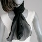 Small Black Scarf, Sheer Neck scarf, Silk Chiffon Tie, Black Sash, Artisan Handmade, Artinsilk.