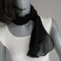 Small Black Scarf, Sheer Neck scarf, Silk Chiffon Tie, Black Sash, Artisan Handmade, Artinsilk.
