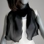 Small Black Scarf, Sheer Neck scarf, Silk Chiffon Tie, Black Sash, Artisan Handmade, Artinsilk.