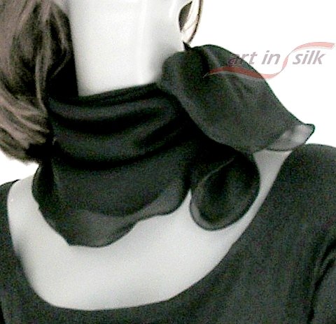 Black Silk Small Scarf, Small Square Neck  Scarflette, Chiffon 22" x 22".
