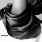 Small Silk Charmeuse Black Scarf Neck Kerchief, Artisan Handmade 21"x21", Artinsilk