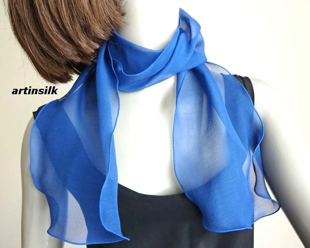 Cobalt Medium Blue Small Scarf, Pony Tail or Scarf for Teen Girl, Pure