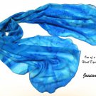 Hand Painted Silk Chiffon Scarf Aqua Cobalt Ultramarine, Sky turquoise, Unique JOSSIANI creation