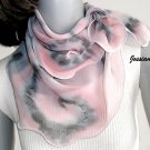 Hand Painted Silk Chiffon Gray Pink Quartz Small Neck Scarf Kerchief, Unique JOSSIANI creation