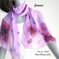 Hand Painted Silk Shawl Chiffon Lavender Red Purple Gray Scarf, Unique JOSSIANI creation.