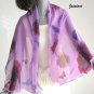 Hand Painted Silk Shawl Chiffon Lavender Red Purple Gray Scarf, Unique JOSSIANI creation.