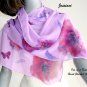 Hand Painted Silk Shawl Chiffon Lavender Red Purple Gray Scarf, Unique JOSSIANI creation.