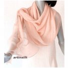 Peach Apricot Shawl, Peach Coverup, Silk Chiffon 8mm, Bridal Evening Formal Wrap, 20x70"., ARTINSILK