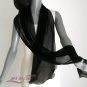Black Long Scarf, Sheer Silk Sash, 100% Silk Natural Chiffon, Oblong Wavy Scarf, Artinsilk.