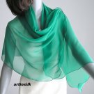 Emerald Silk Shawl, Green Wrap, Chiffon Coverup, Natural Silk Chiffon, Artisan Handmade