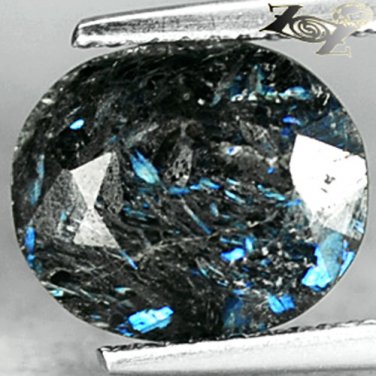 2.96 Ct.Natural Oval 9*10 mm. Titanium Blue Schiller Streaks Whole Piece Jenakite