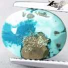 3.71 CT.Natural Oval 8*10.5 mm. Gold Pyrite Crystal Blue 2 Tone Israel Turquoise