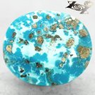 7.02 CT.Natural Oval 11*13 mm.Gold Pyrite Crystal Matrix Cyan Blue Turquoise Gem