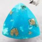 2.57 CT.Natural Trillion 9 mm. Gold Pyrite Matrix Cyan Blue Turquoise 綠松石