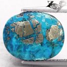 11.31 CT.Natural Oval 12*15 mm. Gold Pyrite Black Spider Web Turquoise 綠松石