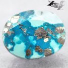 6.72 CT.Natural Oval 11*13 mm. Gold Pyrite  Matrix Cyan Blue Turquoise 綠松石