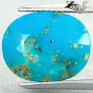 7.67 Ct.Natural Oval 11*14 mm. Gold Pyrite Matrix Cyan Blue Israel Turquoise Gem