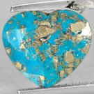 3.48 Ct.Natural Heart 9.5*11 mm. Gold Pyrite Crystal Whole Matrix Blue Turquoise