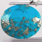 5.68 Ct.Natural Oval 11*13 mm. Gold Pyrite Crystal Matrix Whole Blue Turquoise