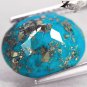 5.68 Ct.Natural Oval 11*13 mm. Gold Pyrite Crystal Matrix Whole Blue Turquoise