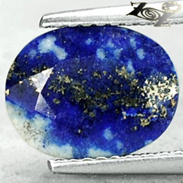 2.56 Ct.Natural Oval 8*10.5 mm. Gold Pyrite Crystal Path Azure Blue Lapis Lazuli