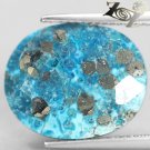17.74 Ct.Natural Oval 14*17 mm.Cyan Blue Gold Pyrite Matrix Turquoise Gems