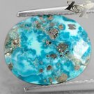 5.77 Ct.Natural Oval 11*13 mm. Gold Pyrite Crystal Matrix Cyan Blue Turquoise