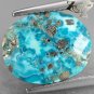 5.77 Ct.Natural Oval 11*13 mm. Gold Pyrite Crystal Matrix Cyan Blue Turquoise
