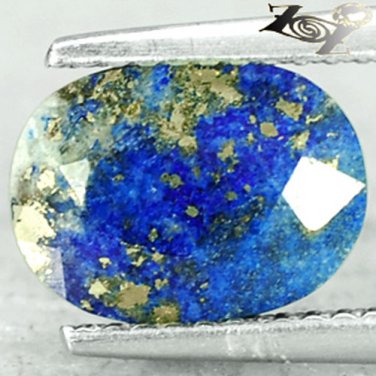 2.7 Ct.Natural Oval 7*10 mm. Gold Pyrite Crystal Matrix Azure Blue Lapis Lazuli