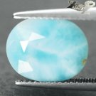 5.42 CT.Natural Oval 10*12.5 mm. White Vein Intense Aqua Blue Pectrolite Larimar