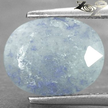 3.64 Ct.Natural Oval 9*12mm Blue Spots Silky White Quantum Quattro Silica Quartz