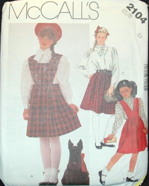 MCCALL'S  2104 Sewing Pattern Girls Skirt,  Bibs  & Blouse Size 12