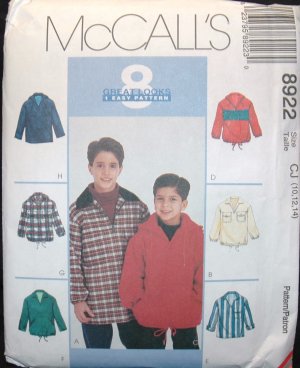 MCCALLS  8922 Sewing Pattern for Children's & Boys Pullover Tops SZ 4,5,6