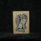 COMOTION WINGED CAT WOOD MOUNTED RUBBER STAMP