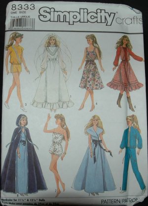 Simplicity 8333 Craft Sewing Pattern for  11 1/2" Fashion Doll Clothes