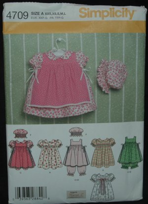 SIMPLICITY 4709 SEWING PATTERN FOR BABIES' DRESSES xxs,xs,s,m,l