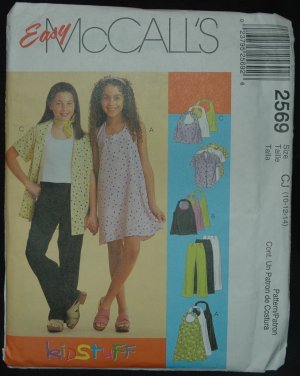 MCCALL'S 2569 Sewing Pattern for Girls Dress, Top, Skirt & Pull on Pants SZ 10, 12, 14
