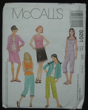 MCCALL'S 3201 Sewing Pattern for Girls Shirt-Jacket, Top, Pants & Skirt Sz 7, 8, 10