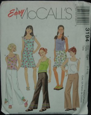 McCall's 3194 Sewing Pattern for Girl's' Top, Pants and Skirt size 7, 8, 10