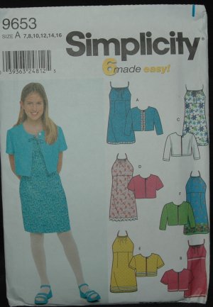 Simplicity 9653 Sewing Pattern for Girl's' Dress and Jacket sz 7-16